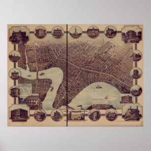 Winnipeg Manitoba 1884 Antique Panoramabalkarte Poster