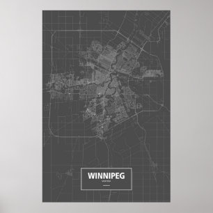 Winnipeg, Manitoba (weiß auf schwarz) Poster