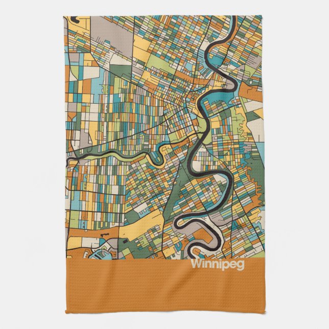 Winnipeg Map/orange Geschirrtuch (Vertikal)