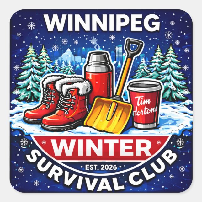 Winnipeg Winter Survival Club – Timmies Quadratischer Aufkleber (Vorderseite)