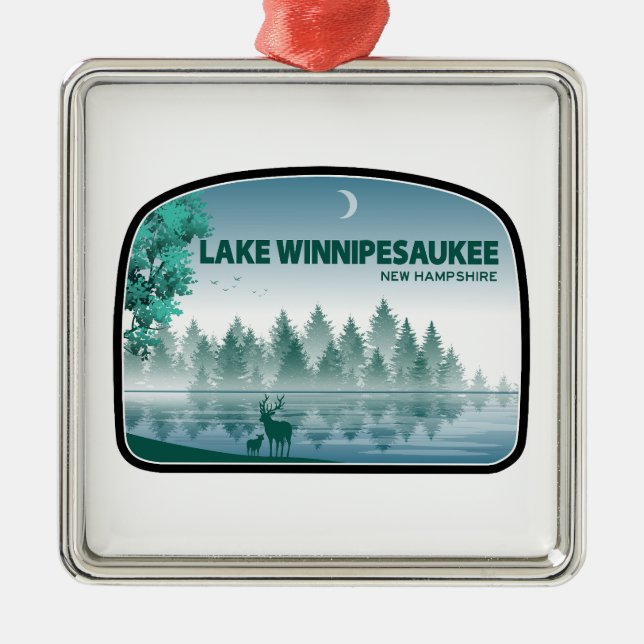 Winnipesaukee New Hampshire Deer Ornament Aus Metall (Vorne)