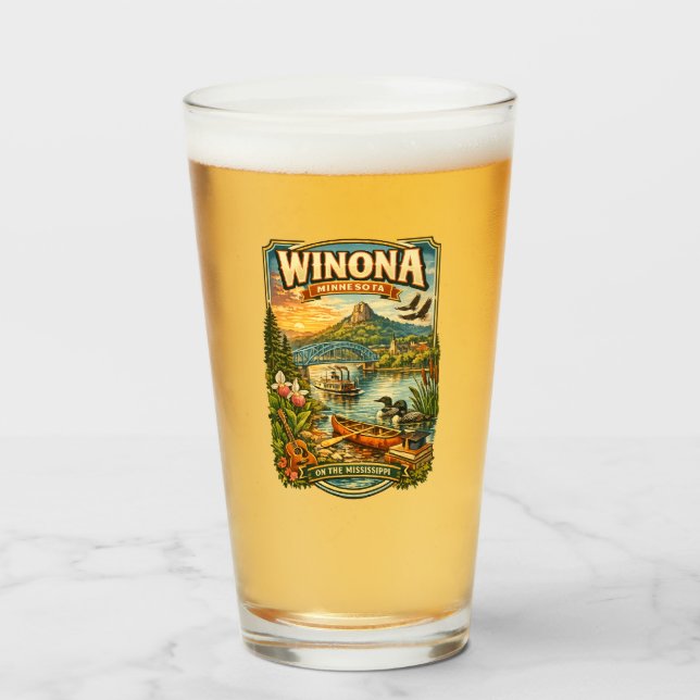 Winona, MN Minnesota Einzigartiger Souvenir-Glasbe Glas (Vorne (Gefüllt))