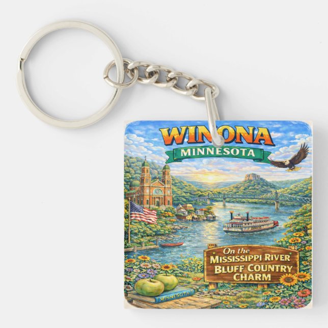 Winona, MN Minnesota Souvenir Gift Keychain Schlüsselanhänger (Vorderseite)