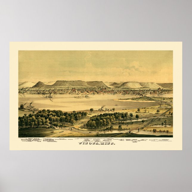 Winona, MN Panorama Karte - 1867 Poster (Vorne)