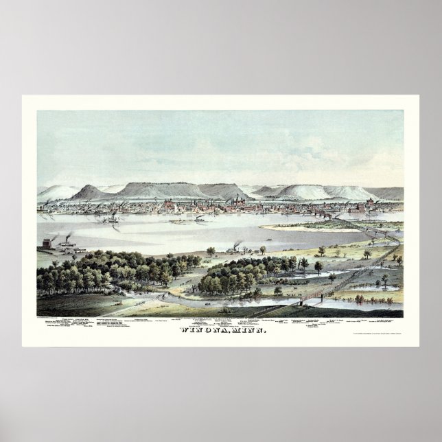 Winona, MN Panorama Karte - 1874 Poster (Vorne)