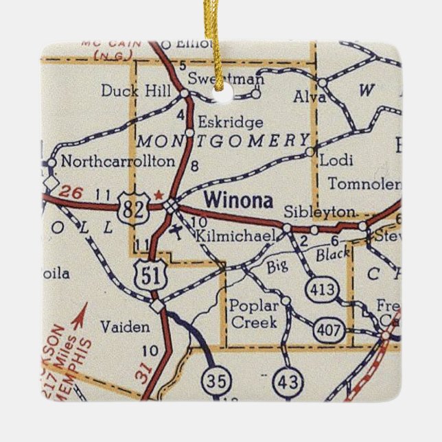 Winona MS Vintag Map Keramikornament (Vorderseite)