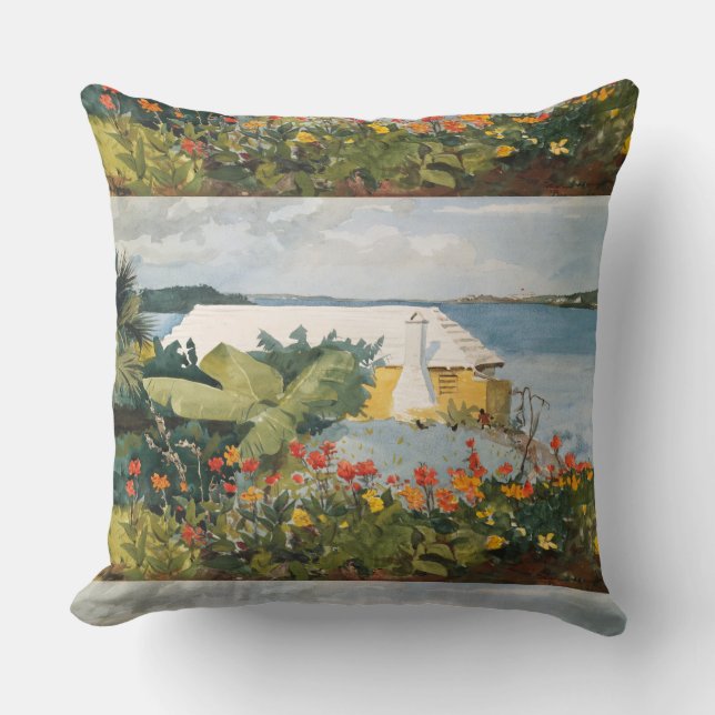 Winslow Homer Flower Garden und Bungalow Bermuda Kissen (Vorderseite)