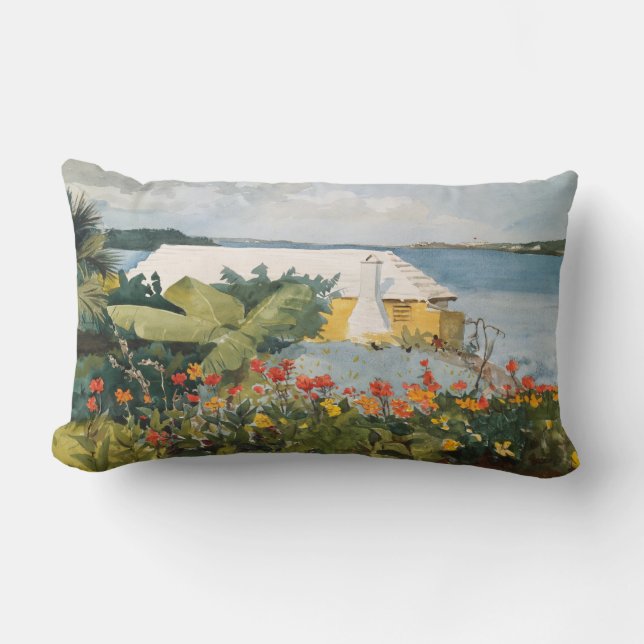 Winslow Homer Flower Garden und Bungalow Bermuda Lendenkissen (Vorderseite)