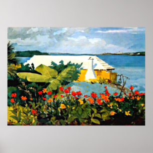 Winslow Homer Kunst: Blumengarten und Bungalow Poster