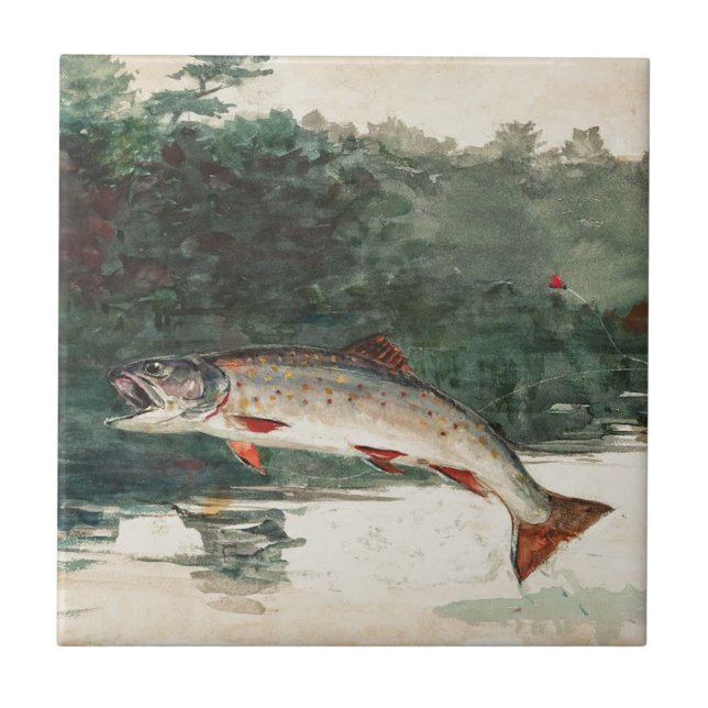 Winslow Homer Leaping Trout Tile Fliese (Vorderseite)