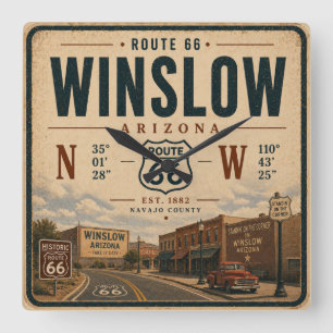 Winslow Vintage-Amerika-Roadtrip Quadratische Wanduhr