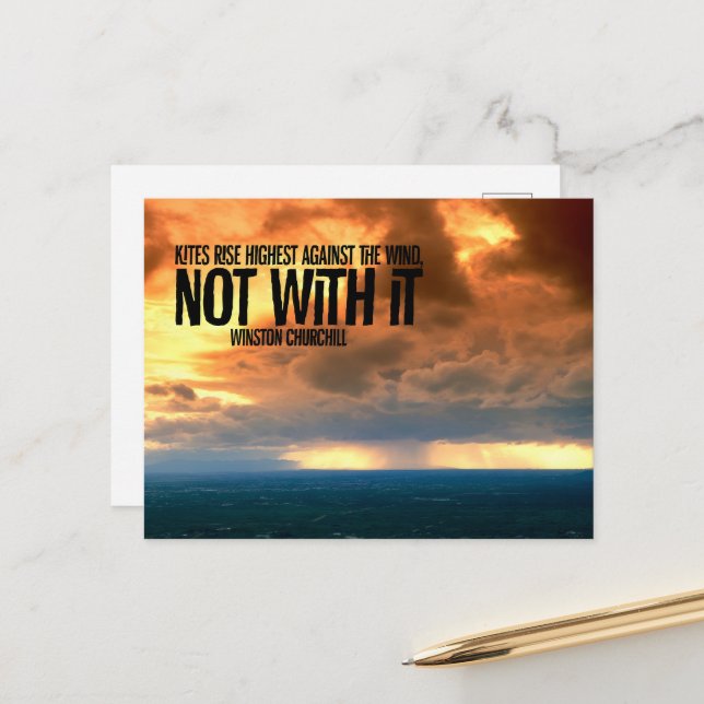 Winston Churchill Inspiration Zitat "Kites" Postkarte (Vorderseite/Rückseite Beispiel)