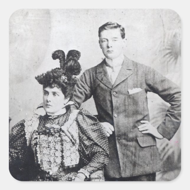 Winston Churchill mit seiner Mutter 2 Quadratischer Aufkleber (Vorderseite)