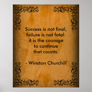 Winston Churchill Zitat; Erfolgsrolle & Stucco Poster