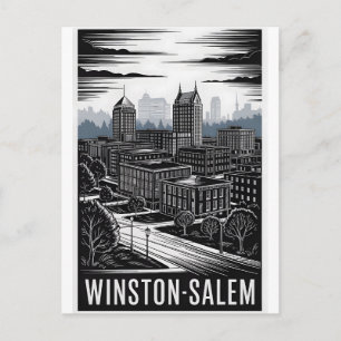 Winston-Salem NC Skyline Schwarz Weiß Holzschnitt Feiertagspostkarte