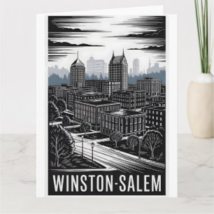 Winston-Salem NC Skyline Schwarz Weiß Holzschnitt Karte
