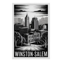 Winston-Salem NC Skyline Schwarz Weiß Holzschnitt