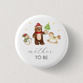 Winte Teddy Bear Snowman Mother To Be Baby Shower Button