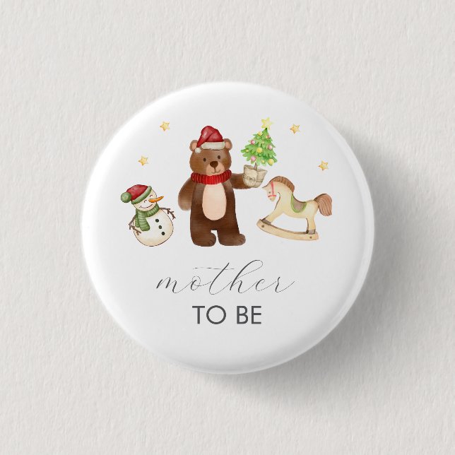 Winte Teddy Bear Snowman Mother To Be Baby Shower Button (Vorderseite)