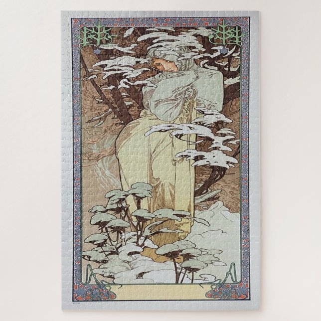 Winter 1900: Ein Jugendstil von Mucha Puzzle (Vertikal)
