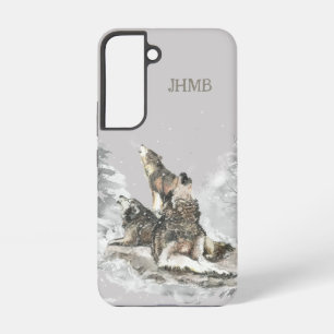 Winter 3 Wölfe heulen Tierkunst individuelle Initi Samsung Galaxy Hülle