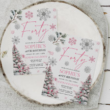 Winter 40 Geburtstag Einladung, Rosa und Silber