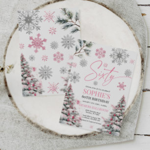 Winter 60 Geburtstag Einladung, Rosa und Silber Einladung
