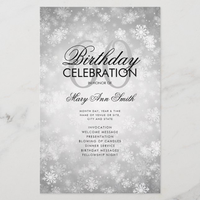 Winter 60 Geburtstag Programm Silver Wonderland Me Flyer (Vorne)