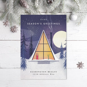 Winter-A-Rahmen-Ski-Chalet illustriertes Portrait Feiertagskarte