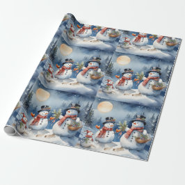 Winter Abend Snowman Familie. Urlaub Snowmen. Geschenkpapier