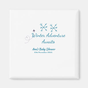 Winter-Abenteuer erwartet Babyparty blaue Schneefl Magnet