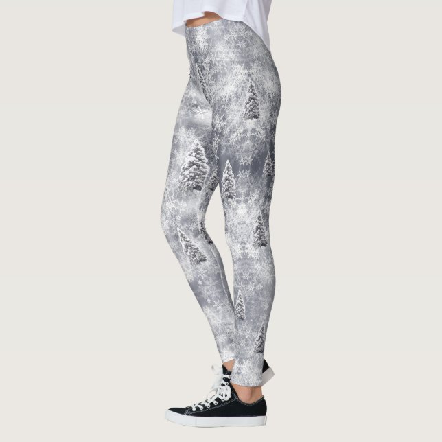 Winter Abstrakt Tree Grauer Urlaub Leggings (Links)