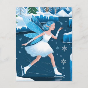 Winter Adorable Ice Skaten Fairy Blue White Postkarte