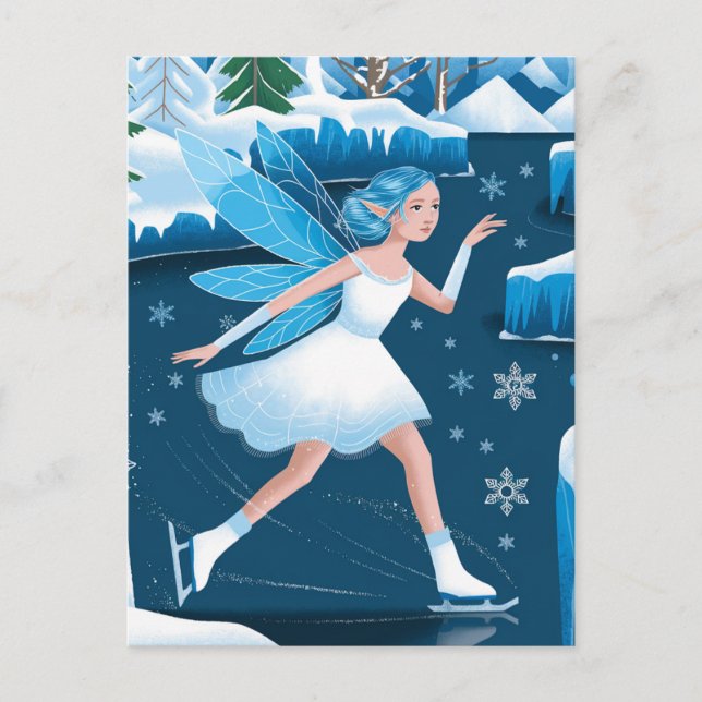 Winter Adorable Ice Skaten Fairy Blue White Postkarte (Vorderseite)