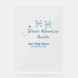 Winter Adventure awaits baby shower blue snowflake Acrylschild