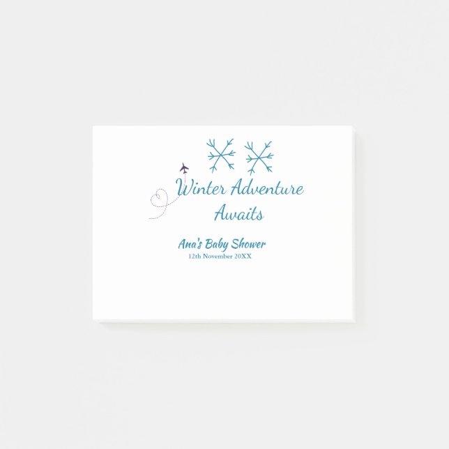 Winter Adventure awaits baby shower blue snowflake Post-it Klebezettel (Vorderseite)