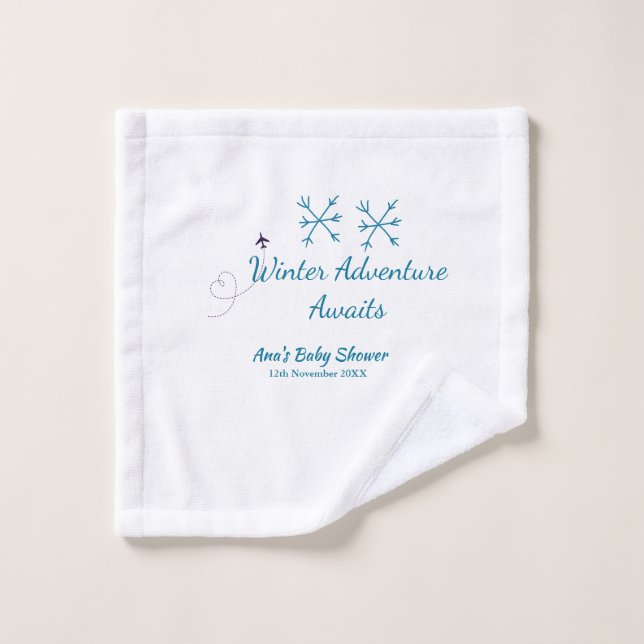 Winter Adventure awaits baby shower blue snowflake Waschlappen (Waschlappen)