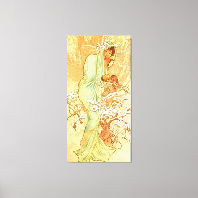 Winter Alfons Mucha Art Nouveau Leinwanddruck (Vorderseite)