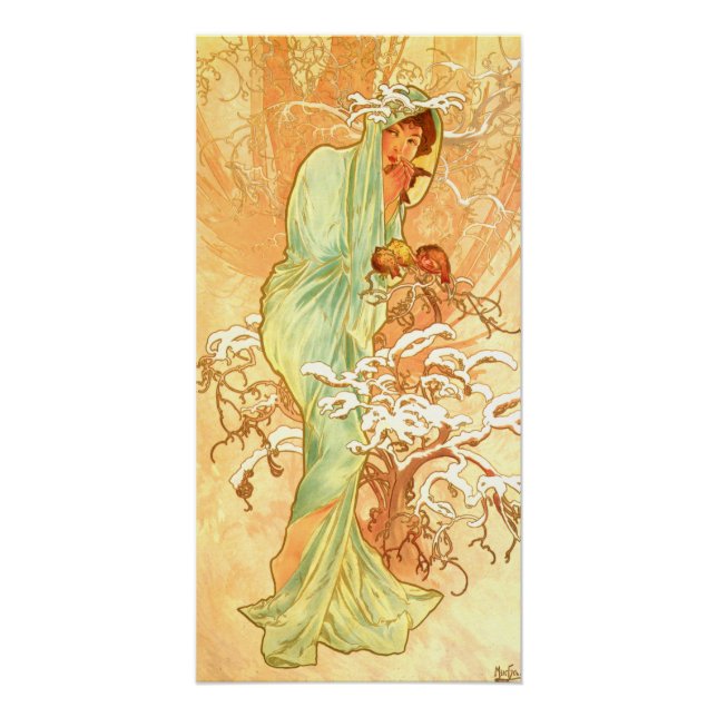 Winter Alfons Mucha Jugendstil Poster (Vorderseite)