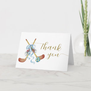 Winter All Star Bow Floral Hockey Baby Shower Dankeskarte