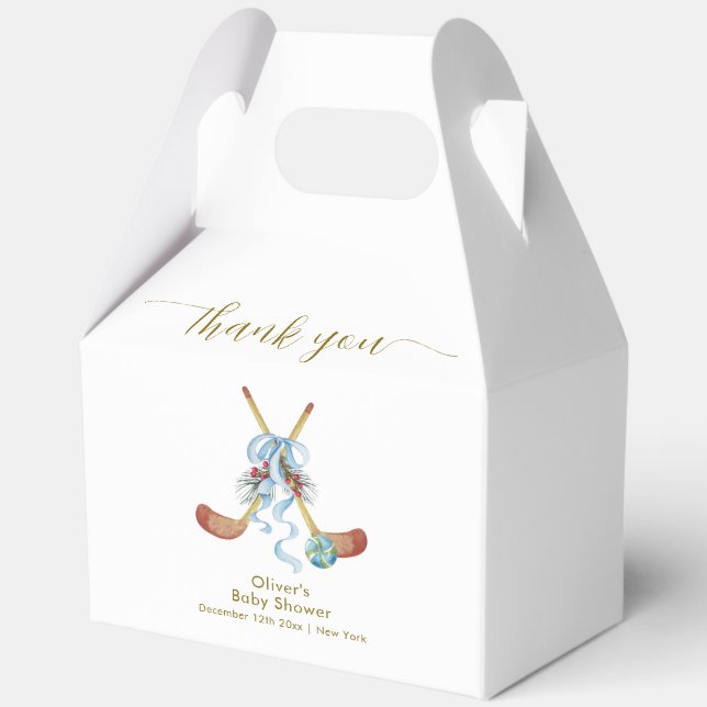 Winter All Star Bow Floral Hockey Baby Shower  Geschenkschachtel (Vorderseite)