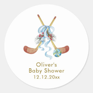 Winter All Star Bow Floral Hockey Baby Shower Runder Aufkleber
