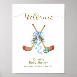 Winter All Star Bow Hockey Baby Shower Welcome Poster