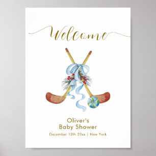 Winter All Star Bow Hockey Baby Shower Willkommen Poster