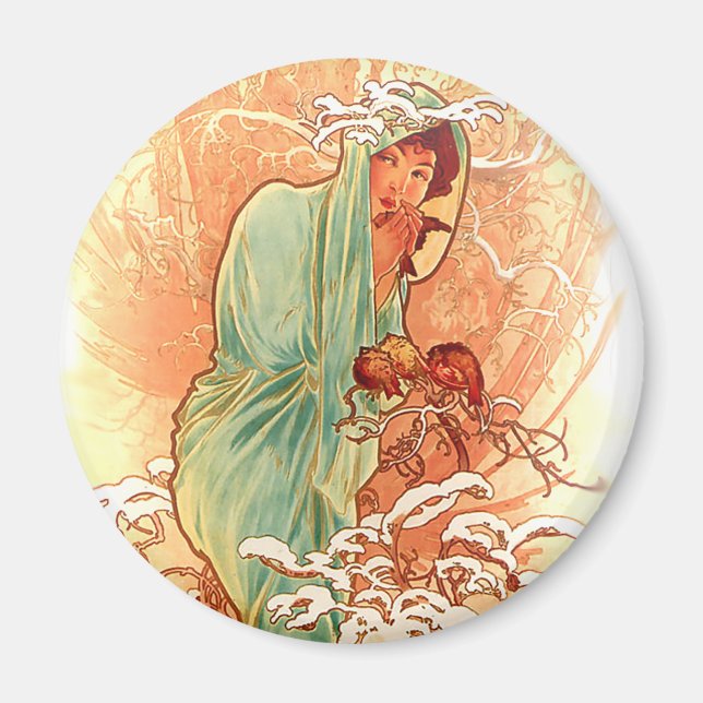 Winter - Alphonse Mucha Art Nouveau Magnet (Vorne)
