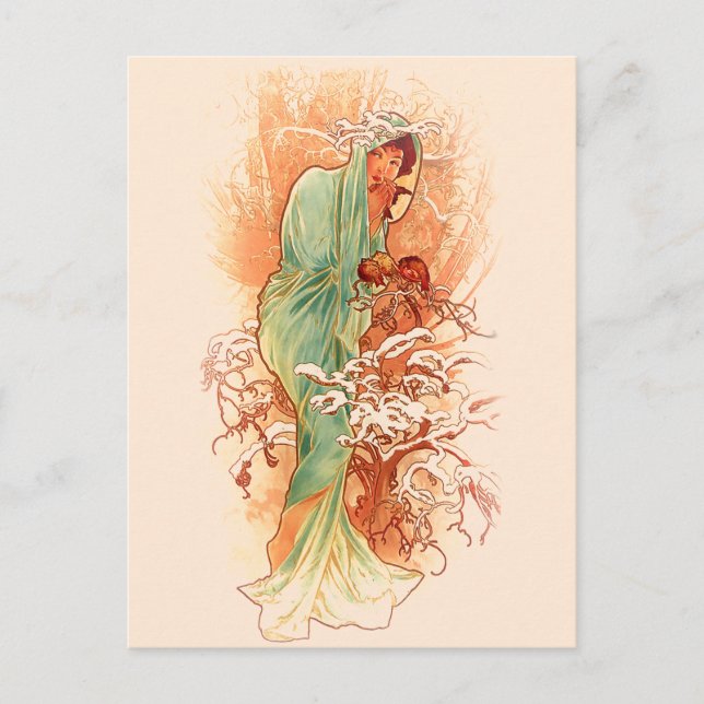 Winter - Alphonse Mucha Art Nouveau Postkarte (Vorderseite)