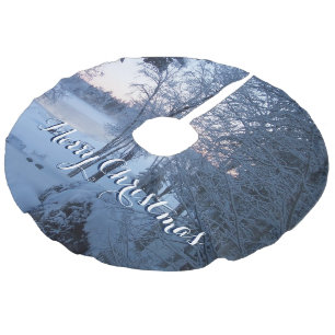 Winter am See Leinenimitat Weihnachtsbaumdecke