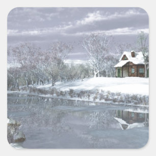 Winter am See Quadratischer Aufkleber