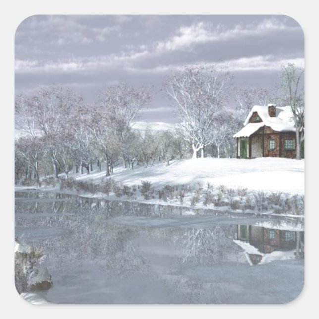 Winter am See Quadratischer Aufkleber (Vorderseite)