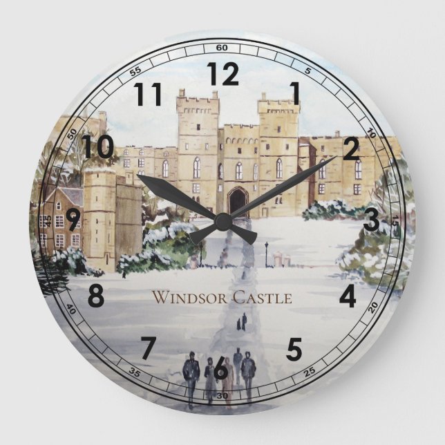 Winter am Windsor Castle Landschaftsbild Große Wanduhr (Vorderseite)